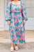 Robe longue à imprimé floral et col carré froncé de grande taille bleu ciel