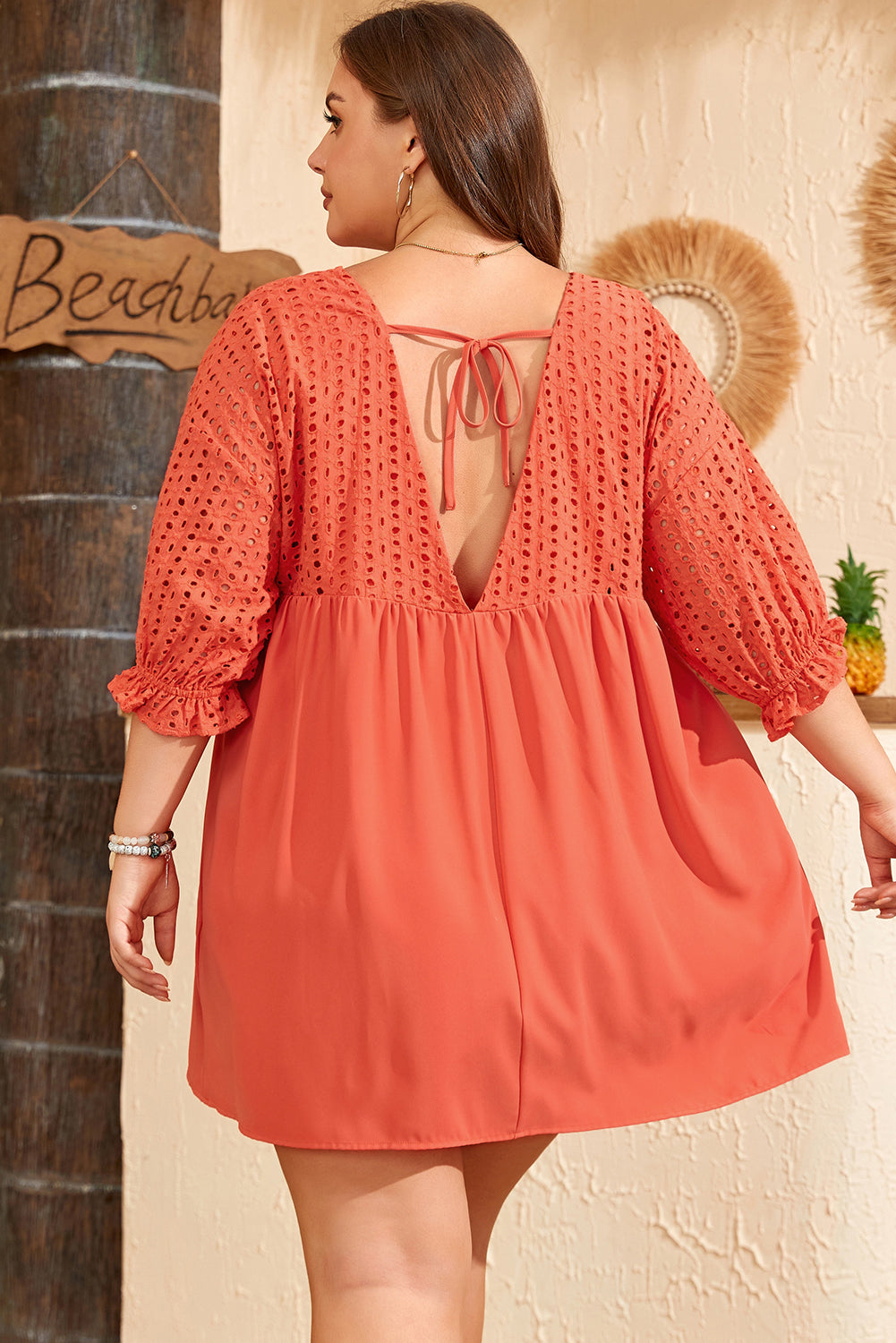 Carrot Robe Babydoll à Corsage Contrasté à Oeillets de Grande Taille