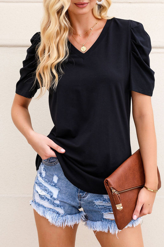 T-shirt con scollo a V manica a soffio nero