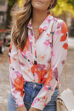 Long sleeve buttoned shirt and multicolored abstract print