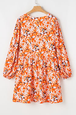 Robe mi-longue orange à imprimé floral, grande taille *