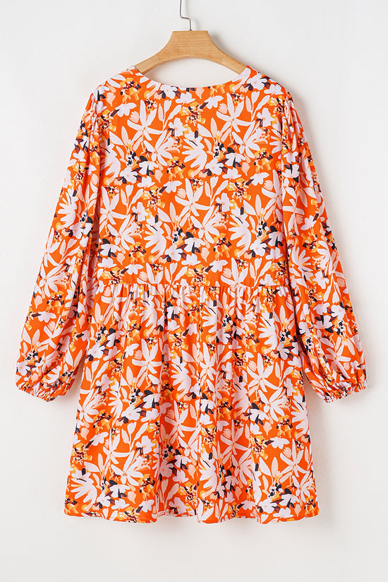 Robe mi-longue orange à imprimé floral, grande taille *