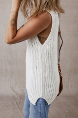 White sweater vest with turtleneck and split hem