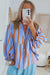 Bully -shaped sluggish sleeve buttoned shirt with sky blue stripes