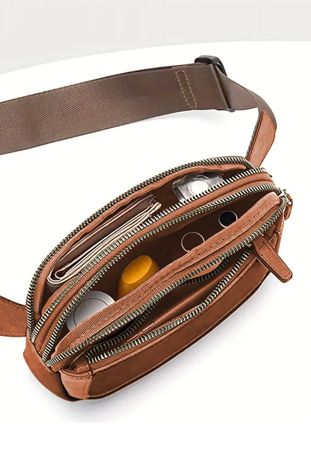 Bolsa Crossbody Monmalista de Camel Multi-Zips