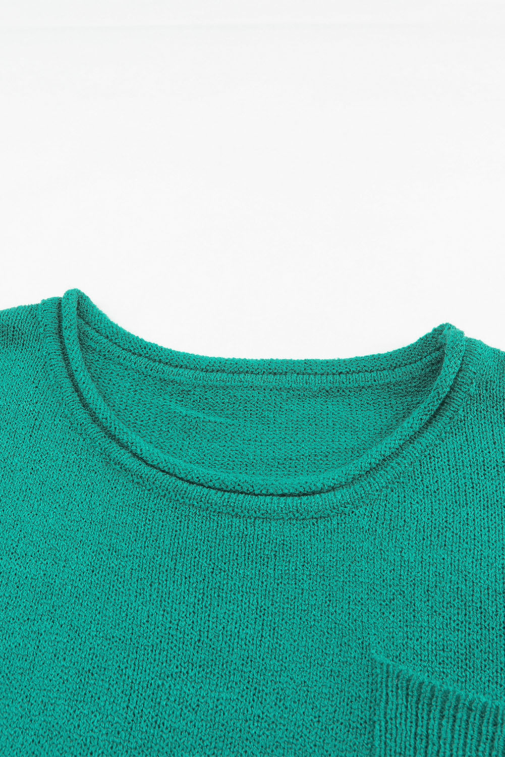 Pull en tricot côtelé à épaules dénudées de couleur unie vert avec poche