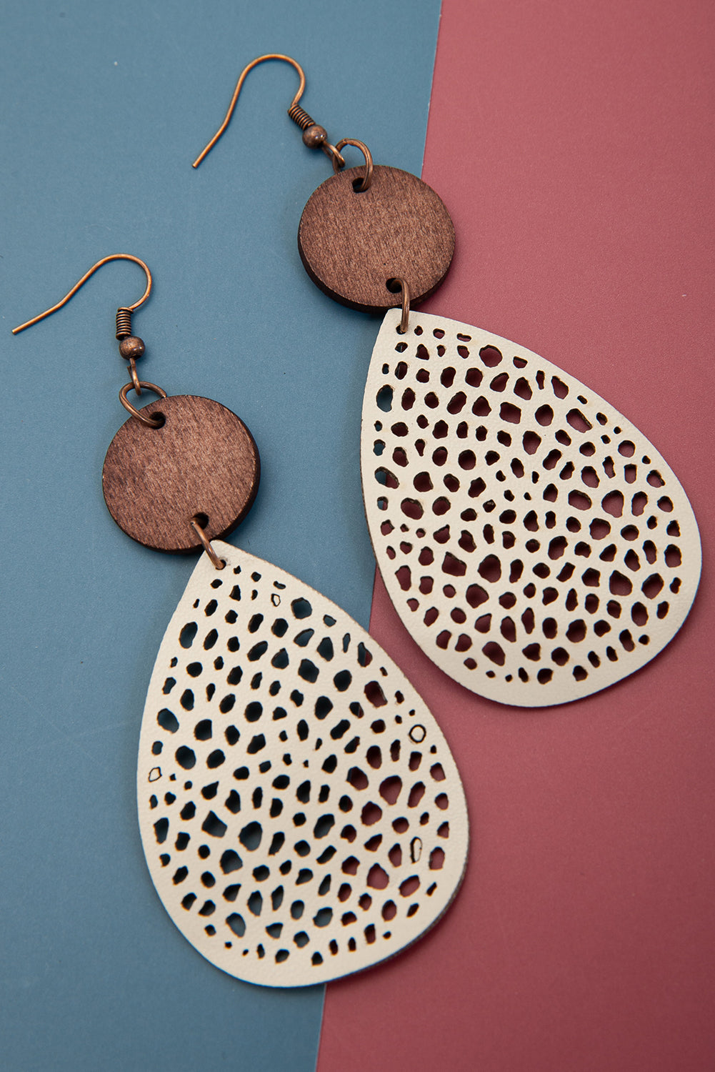 Boucles d'oreilles crochet goutte d'eau découpées color block abricot