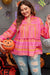 Vitality Orange - Plus Size Geometric Print Bell Sleeve Babydoll Blouse