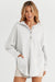 White Oversized Henley Hoodie with Side Pockets and Patchwork