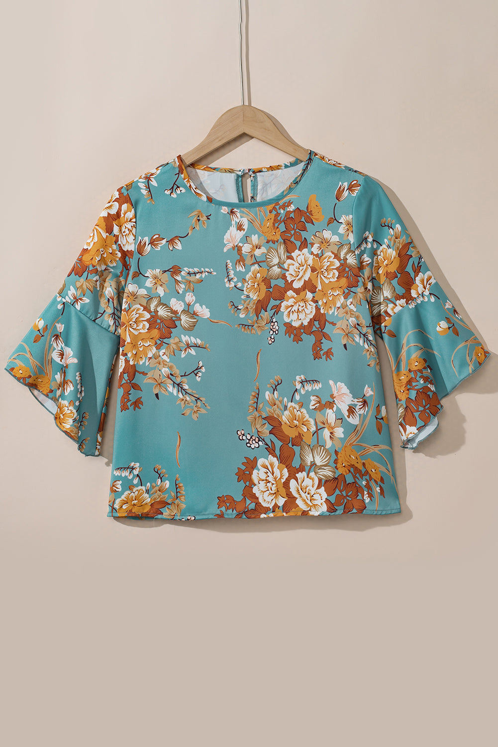 Blusa floral de manga de bengala azul mineral