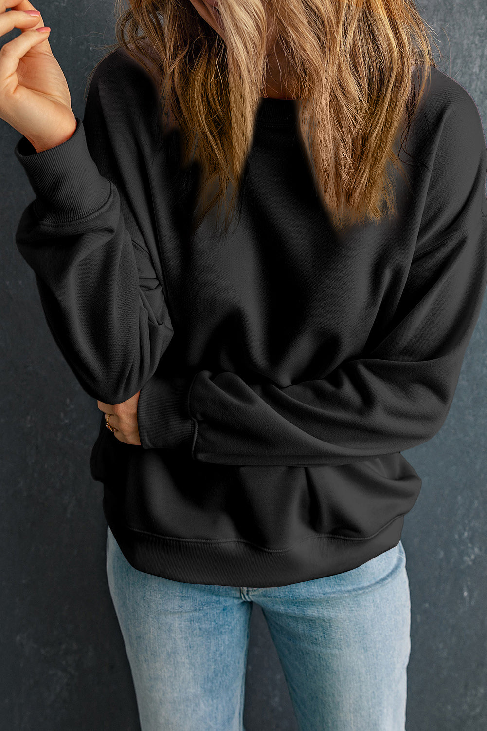 Black Solid Classic Classic Pullover Felpa