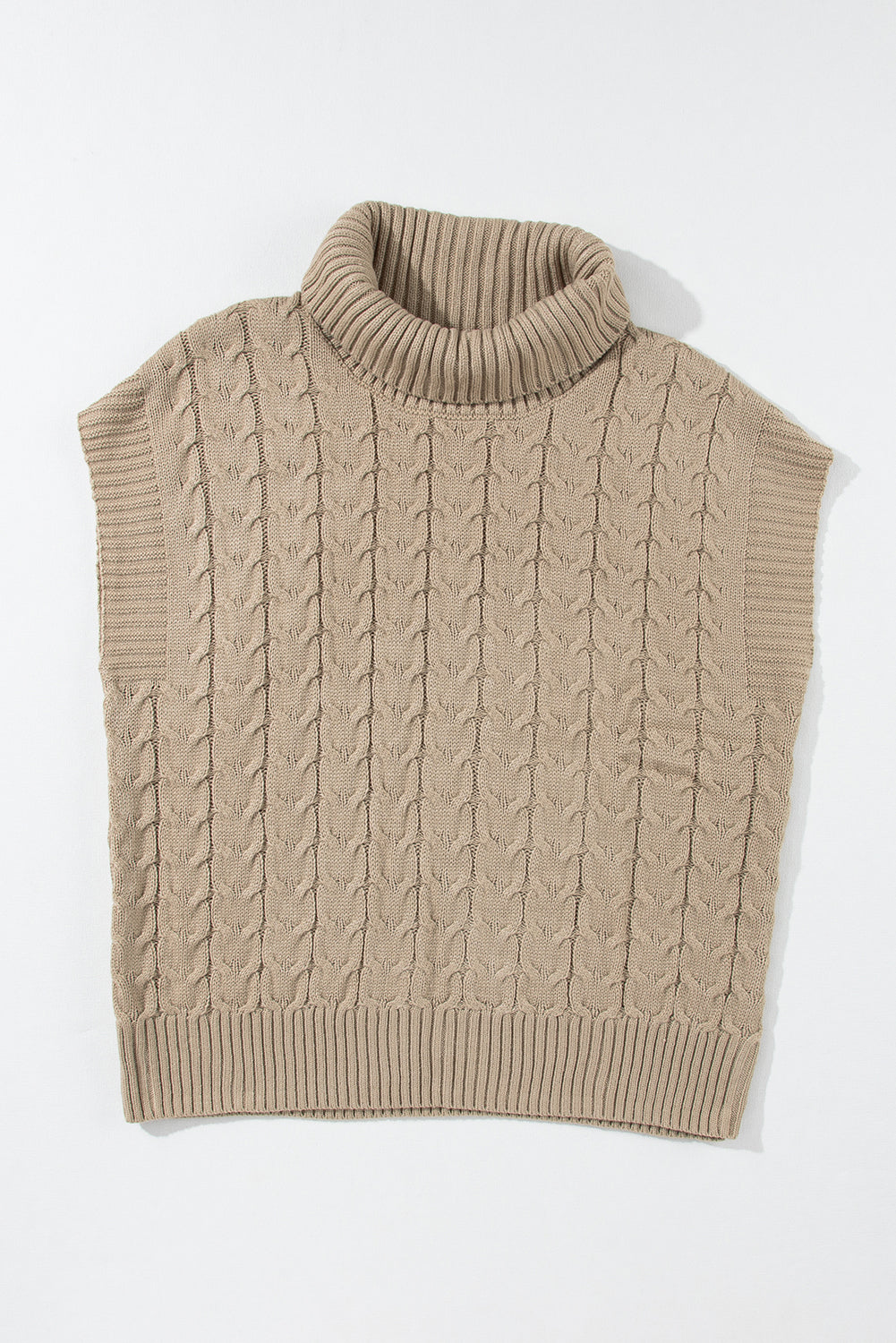 Rolled-collar sweater and bat handle in twisted French beige knitted