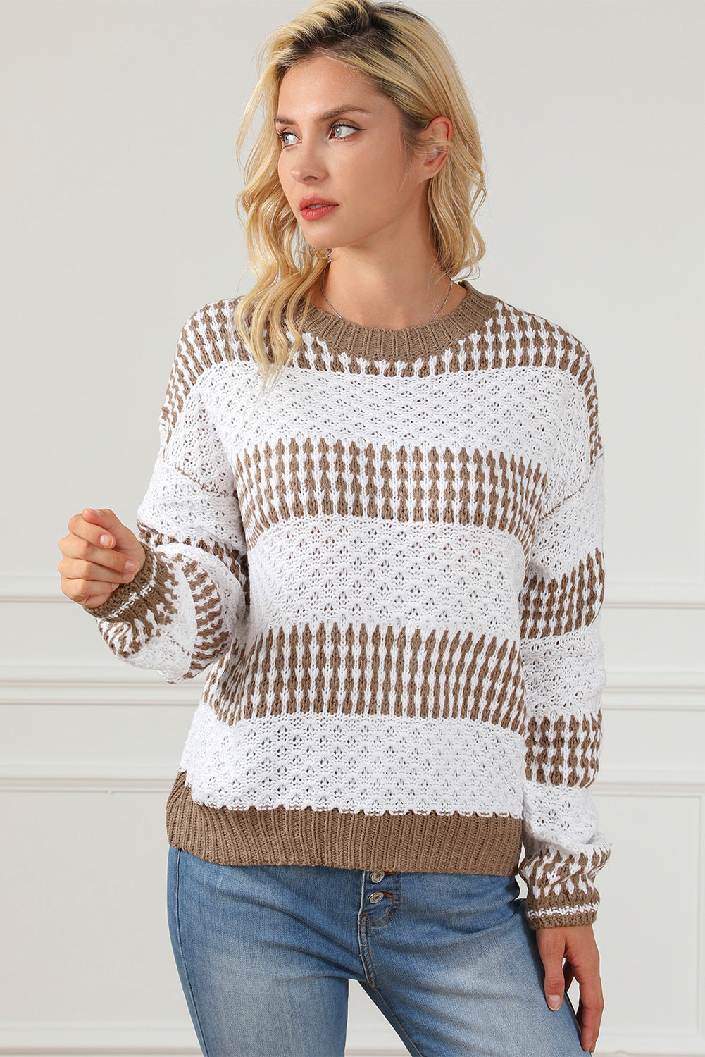 Multicolored sweater with vertical stripes and two-tone drop shoulders
