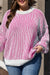 Pull ample à bords contrastés en tricot texturé à rayures rose vif