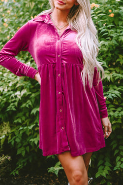 Grave to ruffle and pink sleeve button dress