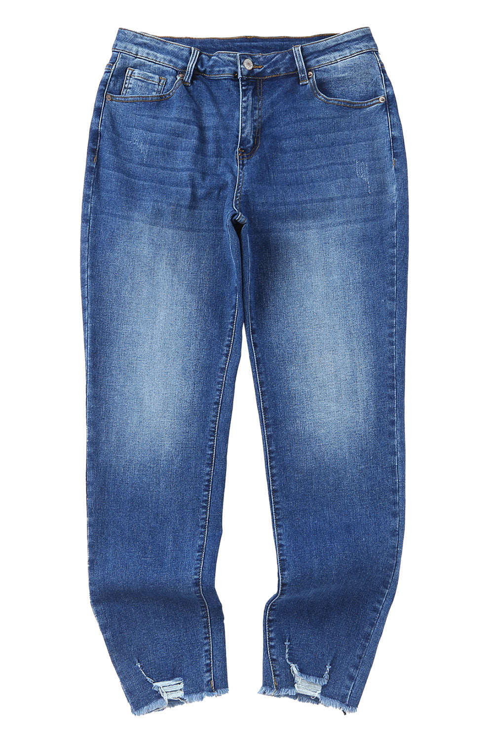 Blau rohe Saum-Knöchel-Länge-Röhrenjeans