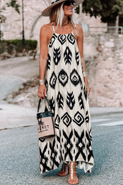 Vestido negro de verano con estampado azteca occidental, modo de vacaciones