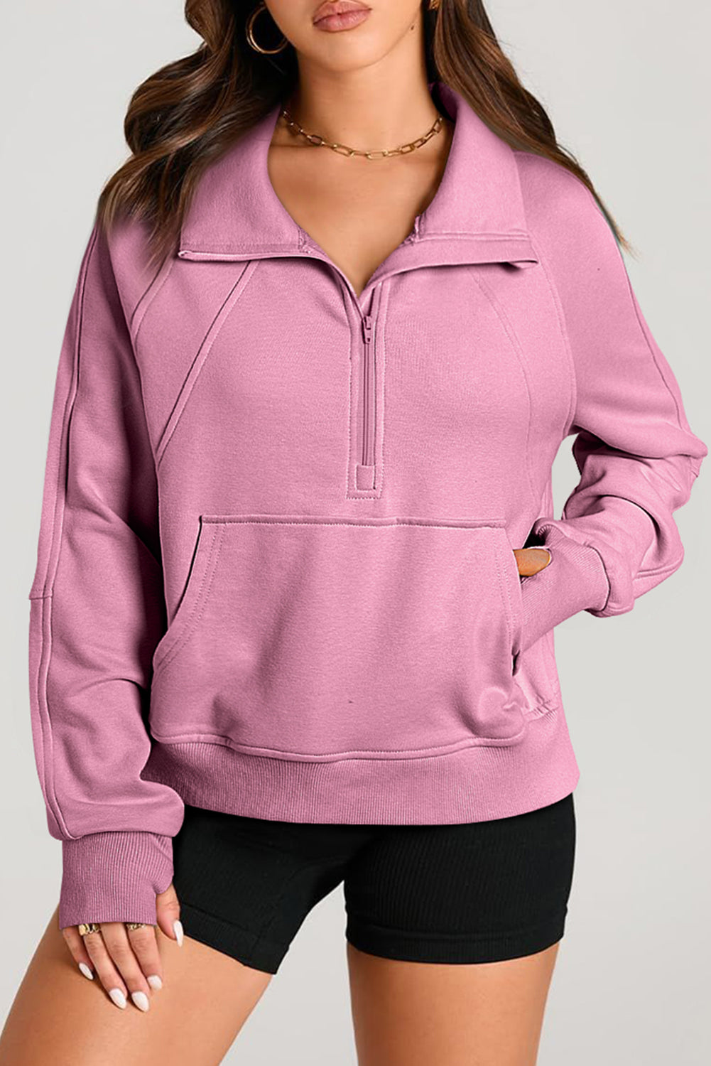 Sweatshirt with uphill collar with kangaroo pocket and quarter-Valérian zipper