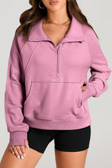 Sweat-shirt à col montant avec poche kangourou et fermeture éclair quart de valériane