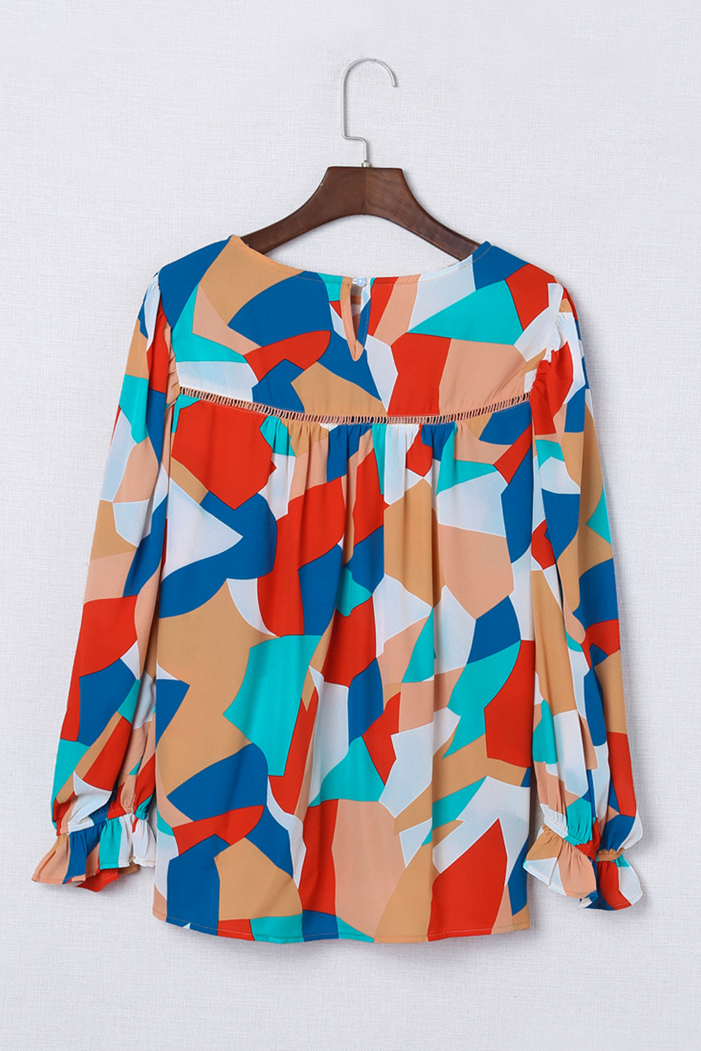 Multicolore Abstract Pattern Crewnack Clewle Sholeve Blouse