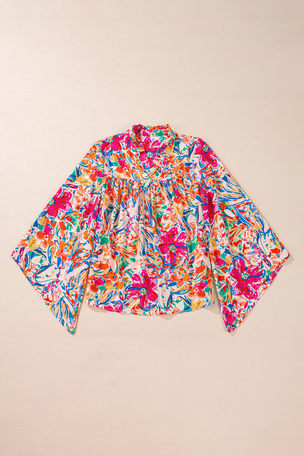 Blusa per collo a campana a campana con stampa floreale multicolore