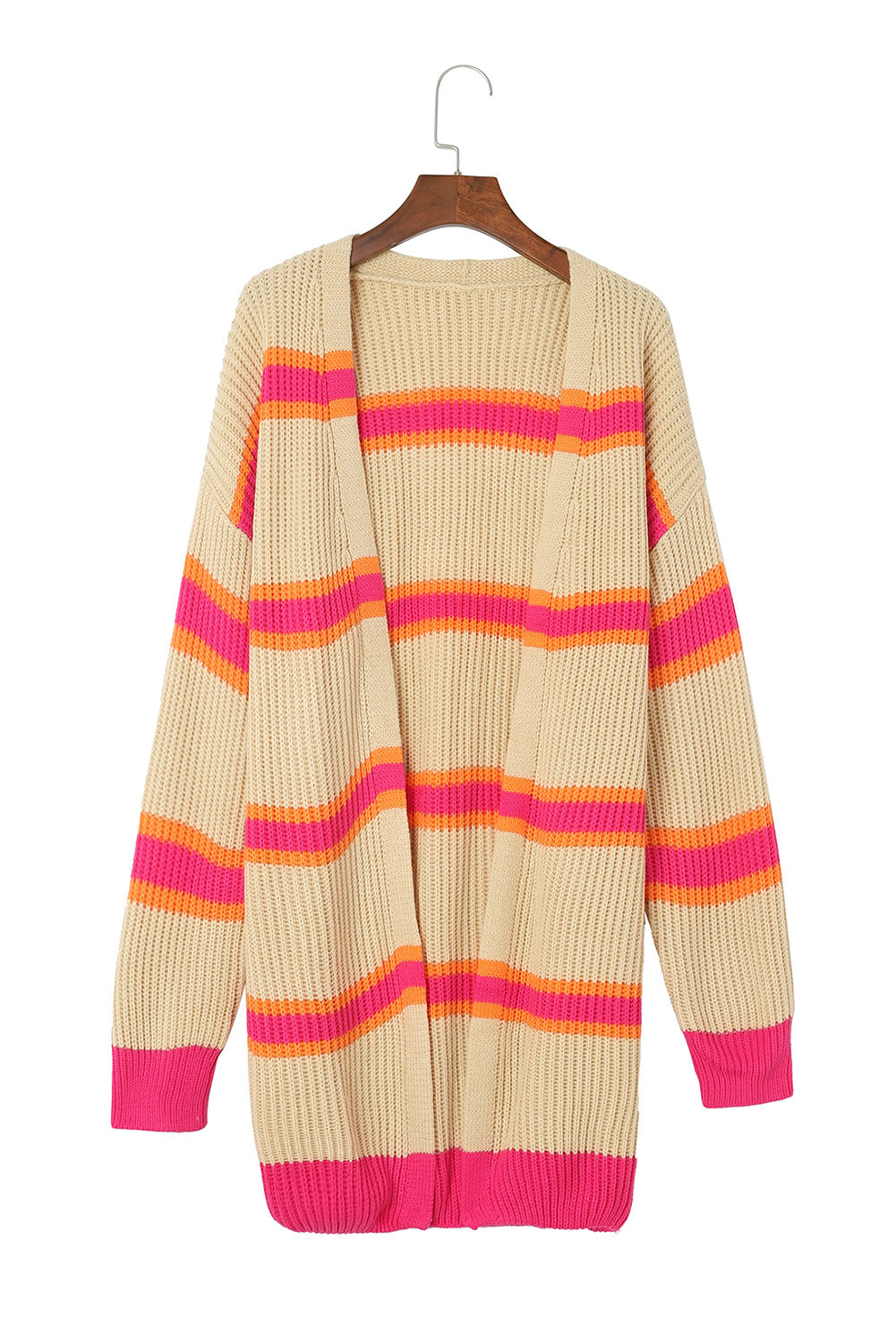 Stripe Printed Ribbed Long Knitted Cardigan