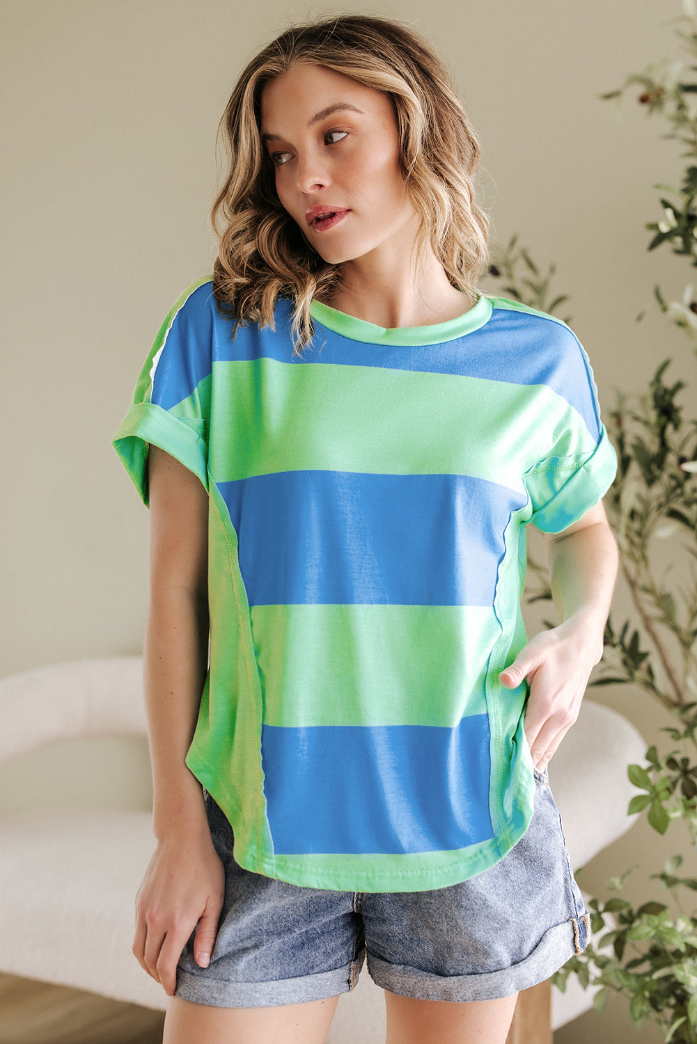 Camiseta azul de bloque azul *