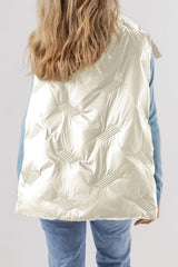 White quilted jacket with high collar and zipper