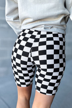 High waist cycling shorts print black checkered *