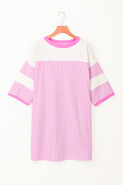 Phalaenopsis Striped Patchwork Three-Quarter Sleeve Loose Mini Dress