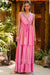 Long Pampilles Western Pink Western dress with V -neck Western