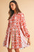 Long-sleeved folded mini-red and red-colored floral patchwork