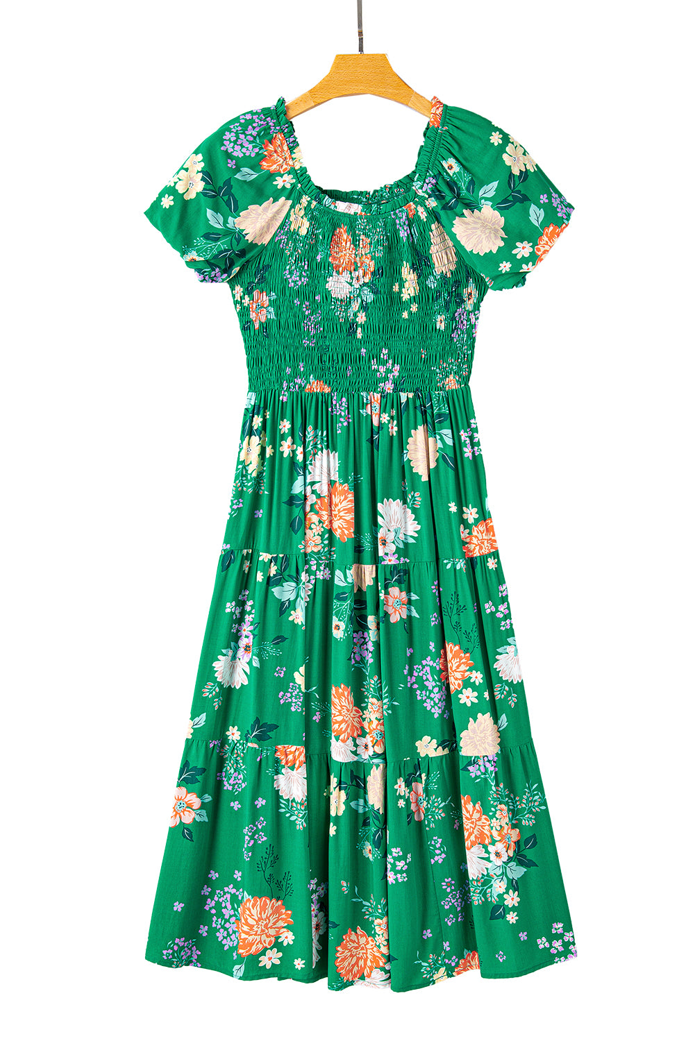 Vestido de midi de estampado de estampado floral verde con estampado floral