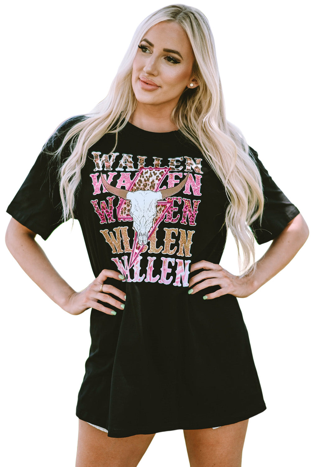 Schwarz Wallen Cowskull Grafik übergroße T -Shirt