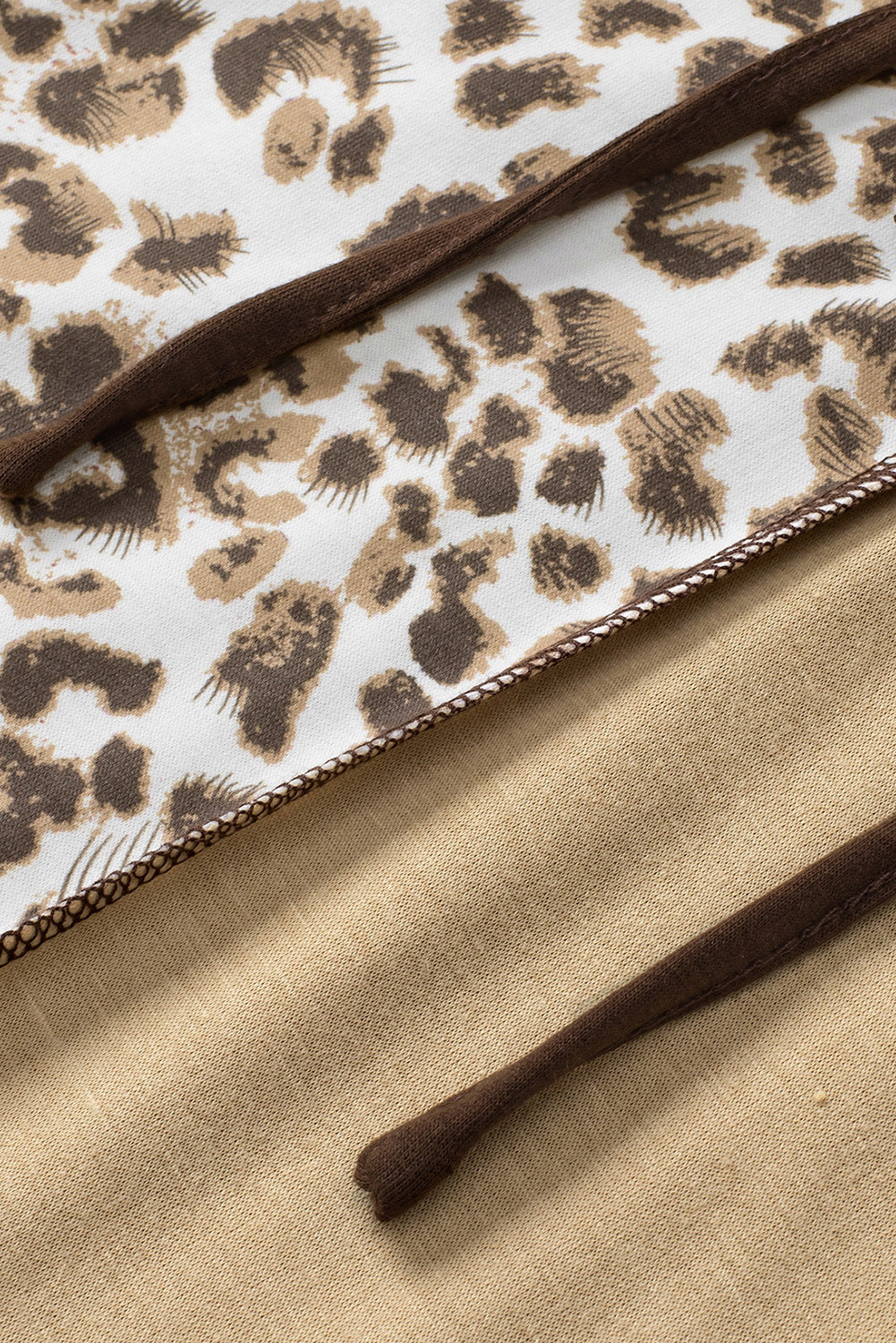 Brown leopardo estampado Colorblock Pocket de bolsillo Henley sudadera