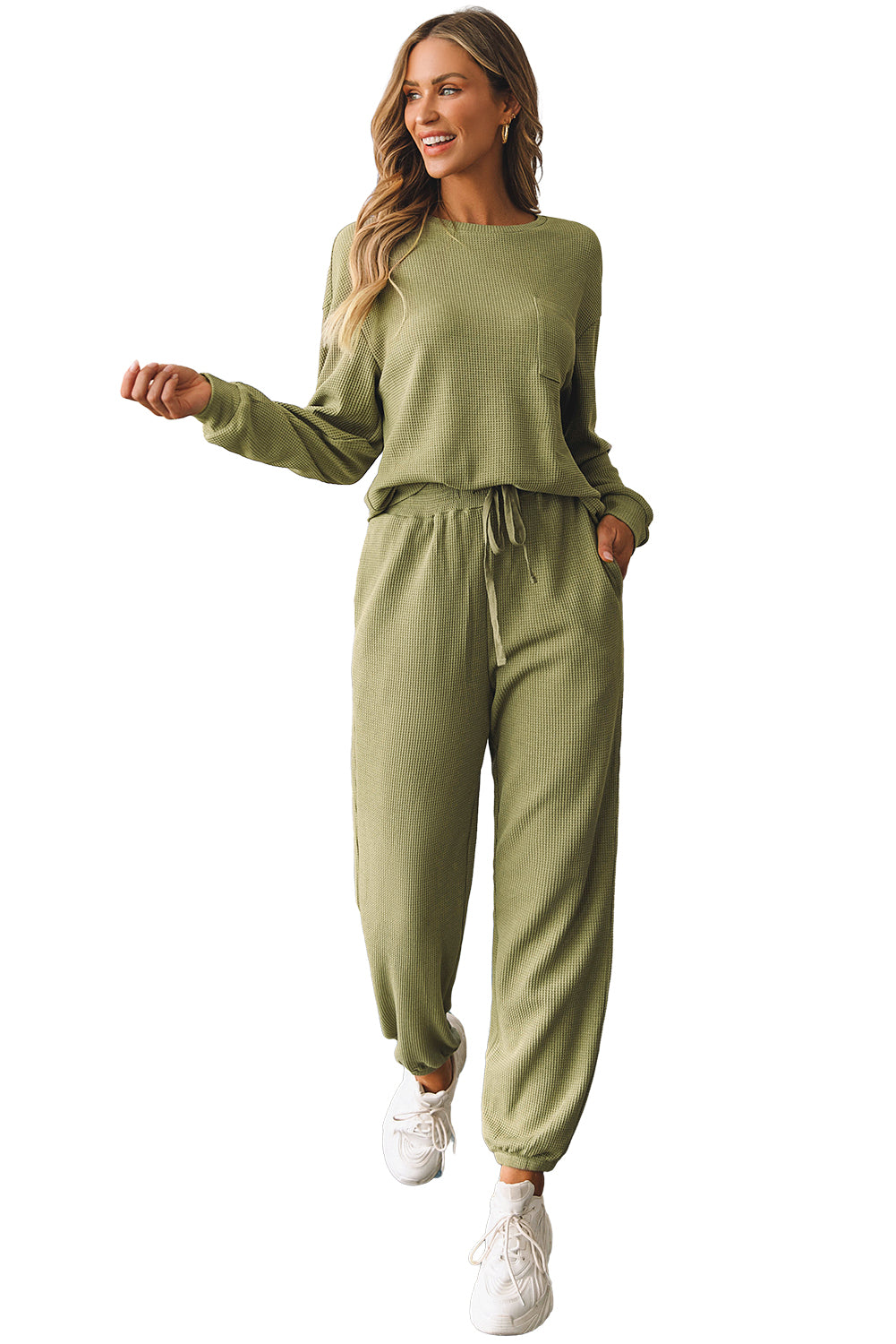 Set di jogger da cofano a maniche lunghe con waffle green