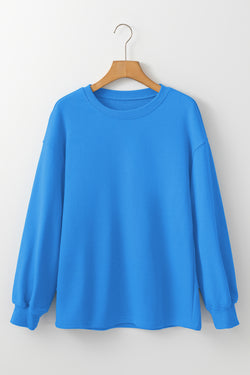 Basic Long Sleeve Drop Shoulder Sweatshirt in Solid Sky Blue