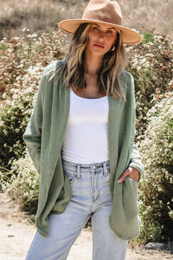 Cardigan ouvert sur le devant en tricot gaufré Laurel Green