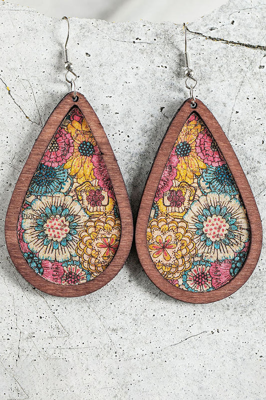 Boucles d'oreilles pendantes à imprimé floral et bordure contrastée multicolore