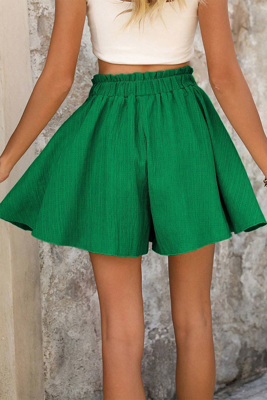 Short texturé à volants et lacets taille haute à volants et jambes larges vert foncé