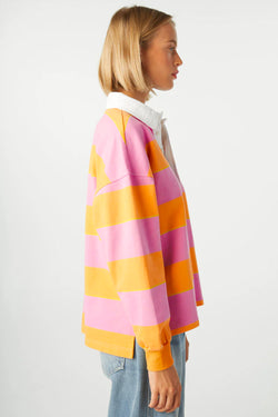 Yellow striped polo neck sweatshirt