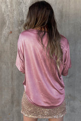 Pink loose cutting t-shirt with chest pocket