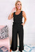 Black U-Neck Crinkle Tank Top and Wide Leg Pants Set