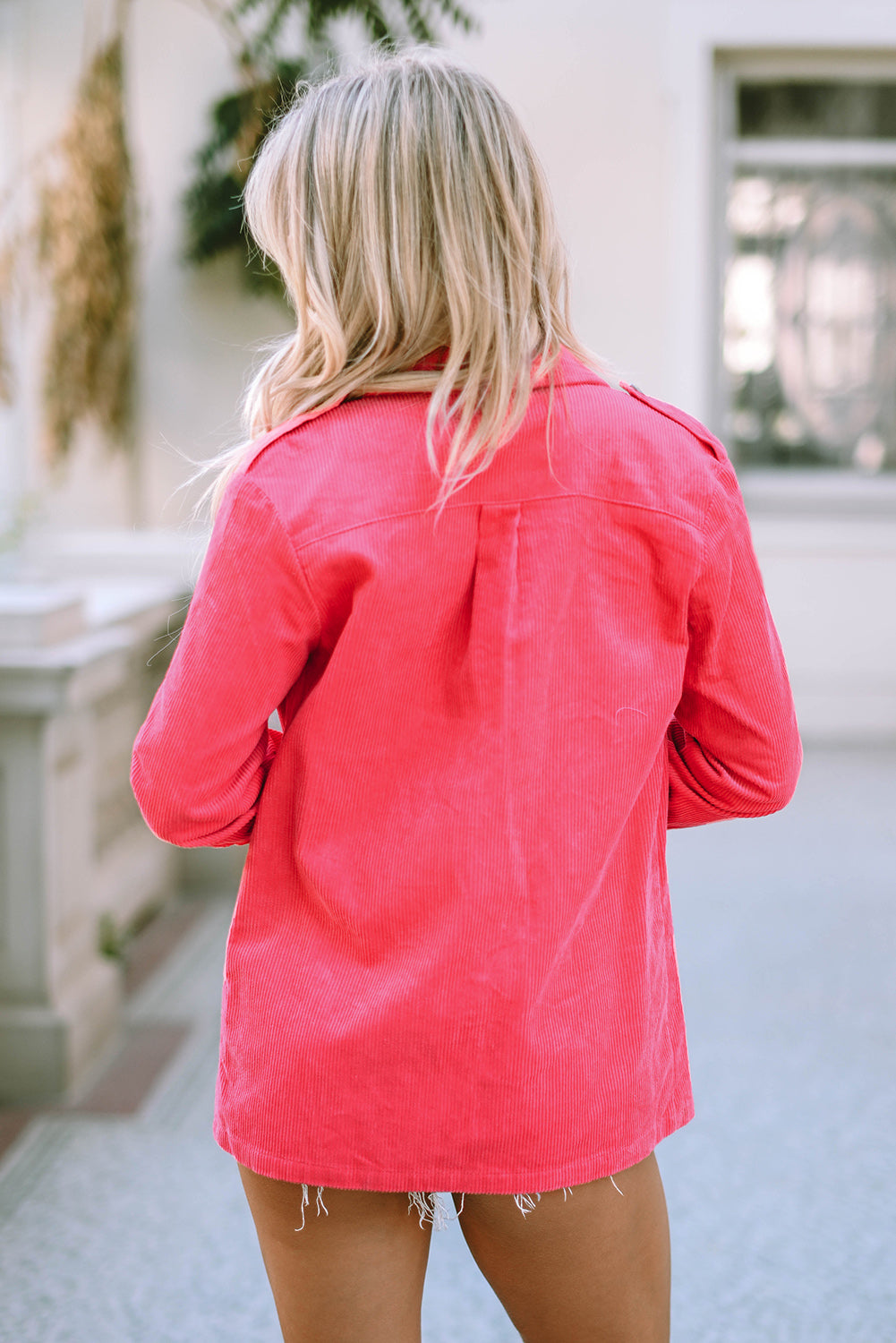 Veste de poche à rabat à bouton rose