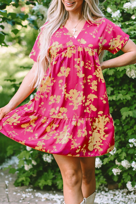 Vestido smbejado con asas de murciélagos y estampado floral rosa