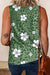 Green tank top with leopard print and flower in round neck