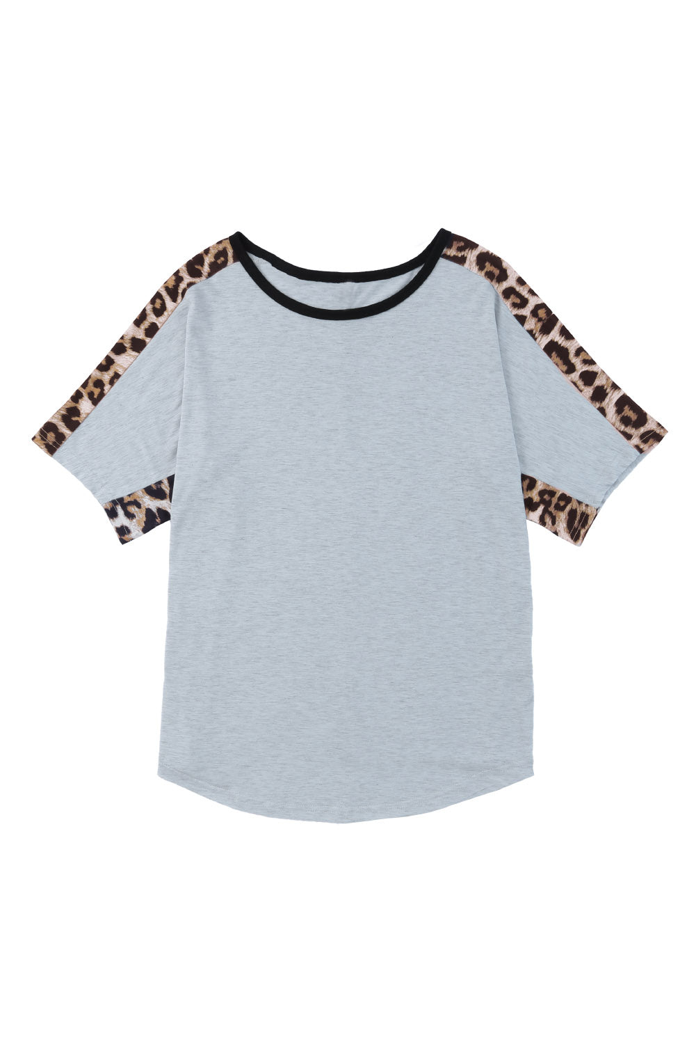 Graues Leopard-Spleißen o-Neck Kurzarm T-Shirt