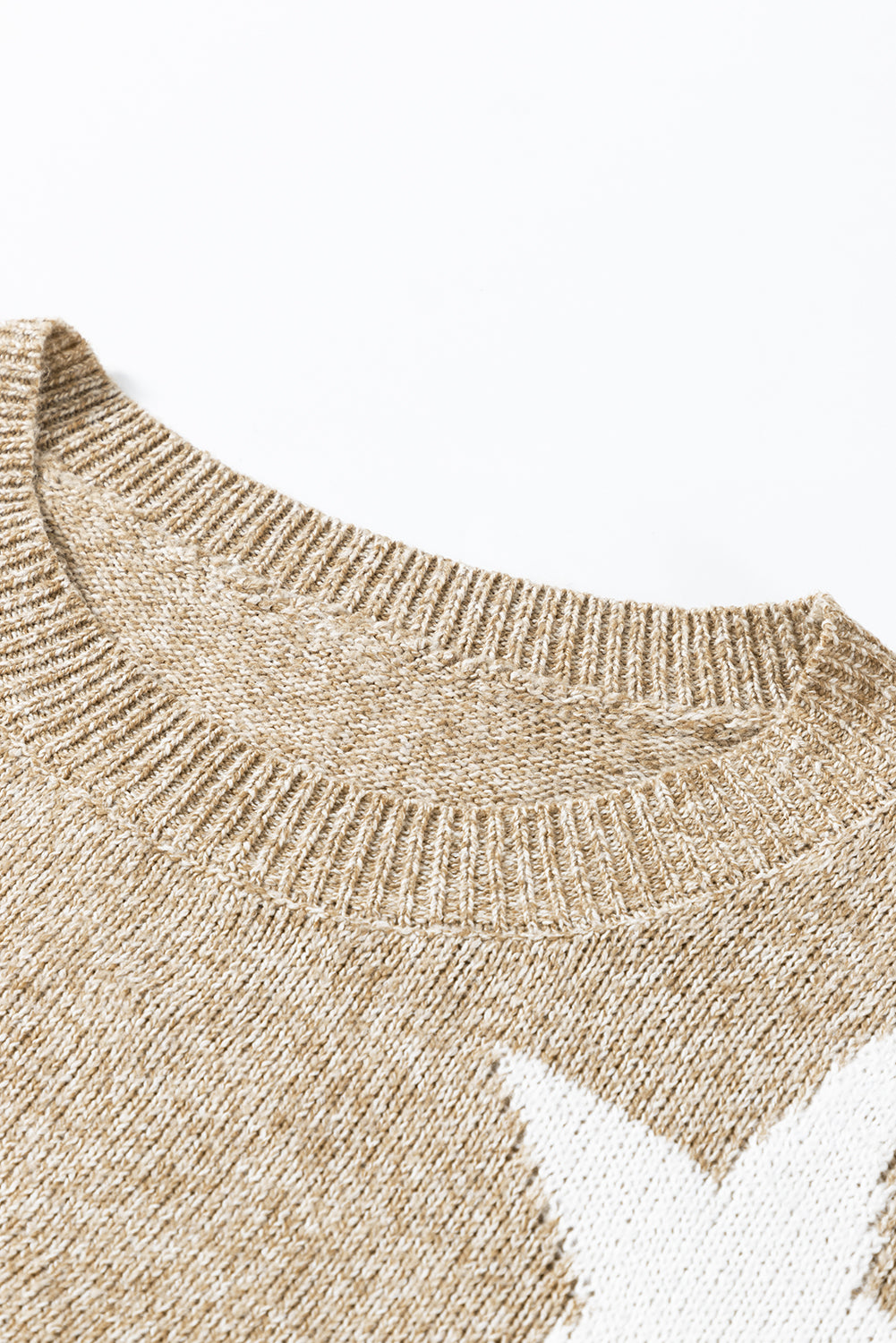 Khaki Star Patten Drop Should Plus Size Sweater