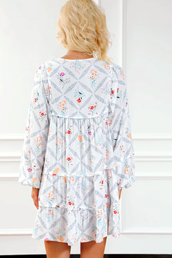 Robe blanche à volants et fleurs style Boho, cravate à pampilles, col fendu