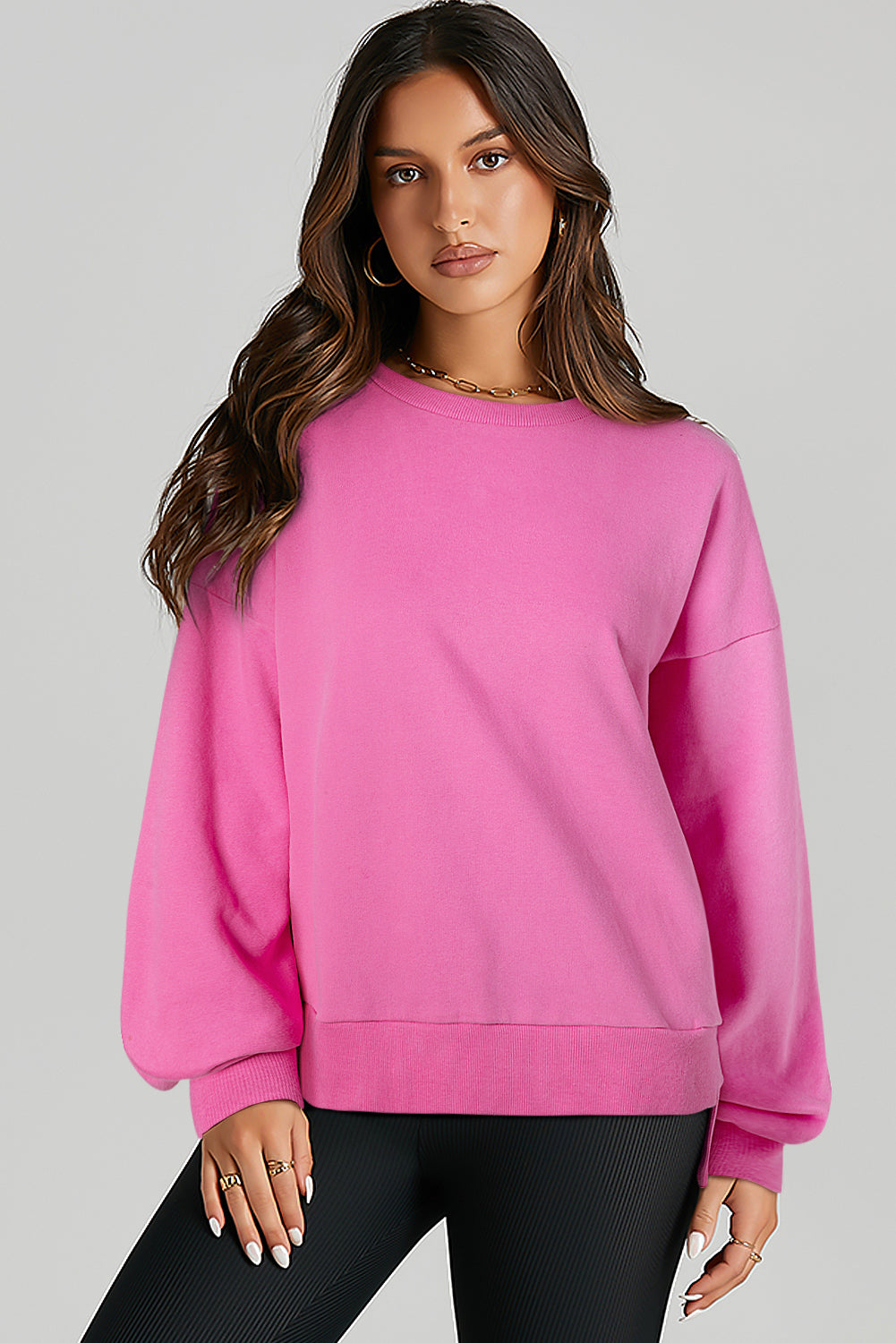 Bonbon Solid Fleece Drop Shoulder Alto Swinshirt